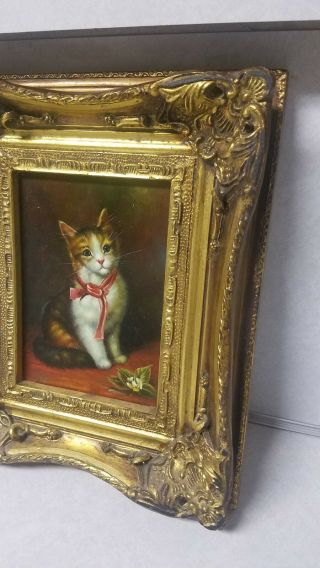 Antique Cat Oil On Board.  George Rowney & Co. 2