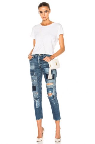 Moussy Vintage Patched Tapered Button Fly Distress Skinny Denim Jeans $388 1130