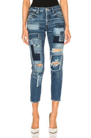 MOUSSY Vintage Patched Tapered Button Fly Distress Skinny Denim Jeans $388 1130 2