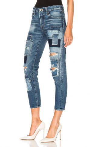 MOUSSY Vintage Patched Tapered Button Fly Distress Skinny Denim Jeans $388 1130 3