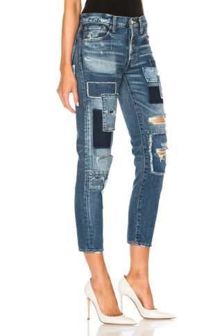 MOUSSY Vintage Patched Tapered Button Fly Distress Skinny Denim Jeans $388 1130 4