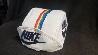 Vintage 80s Nike Rainbow Stripe White Cycling Cap Hat Rare