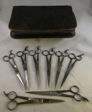 Vintage Barber Scissors/shears Kit,  7 Carl Monkhouse,  Swiss Corrugator