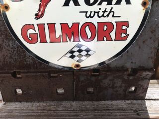 VINTAGE ROAR GILMORE PORCELAIN DEALERSHIP SIGN,  PUMP PLATE,  MOTOR OIL 5