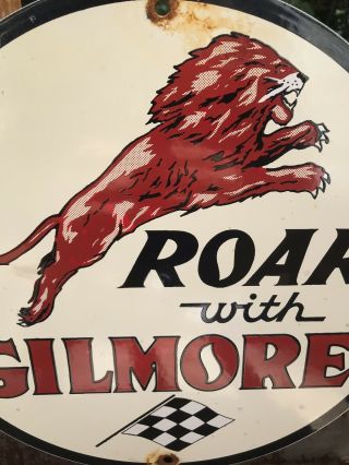 VINTAGE ROAR GILMORE PORCELAIN DEALERSHIP SIGN,  PUMP PLATE,  MOTOR OIL 6