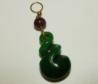 , Long,  Antique Chinese 9 Ct Gold Pendant With Green And Purple Jade