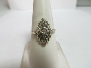 Vintage 14k White Gold Ring With Open Work And 3 Natural Diamonds