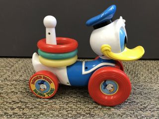 Vintage Walt Disney Donald Duck Ring Toss Pull Toy,  Illco,  Pre - School Toy