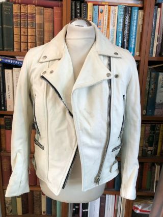 Vintage Wolf Leather White Fringed Bike Jacket Size 40
