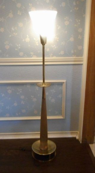 Vintage Stiffel Table Floor Lamp Brass Wood Glass Shade 47 " Tall Light Torchiere