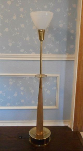 Vintage STIFFEL Table Floor Lamp Brass Wood Glass Shade 47 