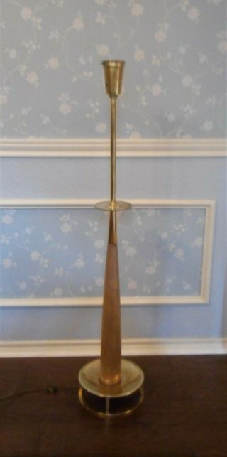 Vintage STIFFEL Table Floor Lamp Brass Wood Glass Shade 47 