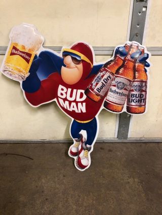 Vintage Metal Budman Beer 28” X 32” Sign 1991 Budweiser Bud Man B
