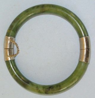 Vintage Jade Silver Plate Hinged Bangle Bracelet
