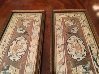 A Pair Chinese Qing Dynasty Textile Panels,  Framed 2. 4