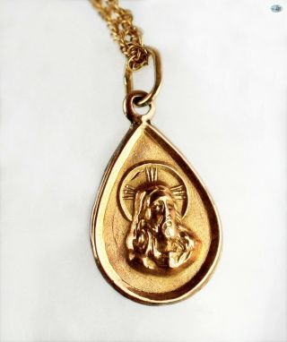 Vintage Mexican Gold Chain Necklace - Pendant With High Relief Of Jesus Christ