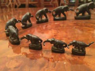 A Group Of Ten Antique Bronze Elephant Opium Weights.