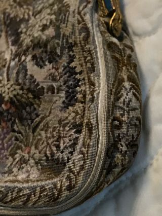 Rare Antique Tapestry French Petit Point Purse Countryside Enamel Bird Victorian 7