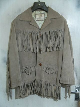 Vintage Mexican Fringed Western Cowboy Leather Jacket Size 46 Tassels Barn Dance