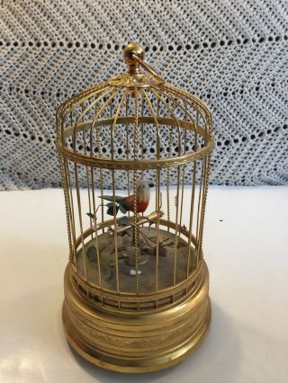 Vintage Miniature Brass Bird Cage With Chirping Bird