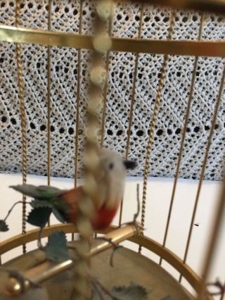 Vintage Miniature Brass Bird Cage With Chirping Bird 2