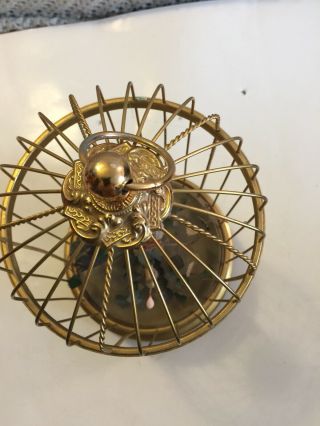 Vintage Miniature Brass Bird Cage With Chirping Bird 4