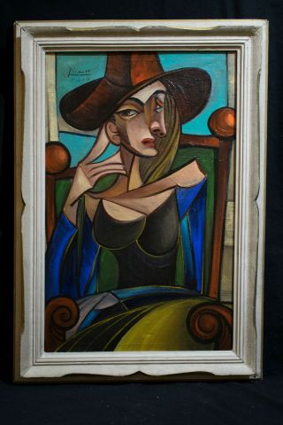 Offer,  Oil On Canvas,  Vintage,  Not Printed,  Signature Picasso (32.  2 X 22.  6 Inches)