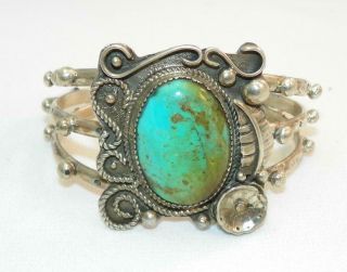 Vintage Navajo Signed " Ha " Sterling Silver Turquoise Bracelet