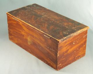 Antique 19th C American Pine Wood Locking Box Documents Grain Painted Primitive 10