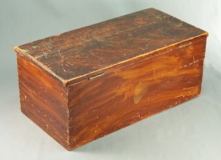 Antique 19th C American Pine Wood Locking Box Documents Grain Painted Primitive 11