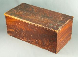 Antique 19th C American Pine Wood Locking Box Documents Grain Painted Primitive 2