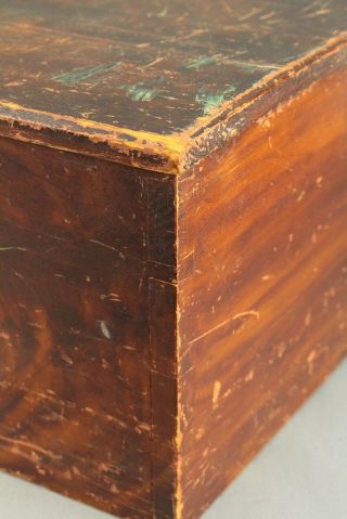 Antique 19th C American Pine Wood Locking Box Documents Grain Painted Primitive 3