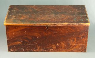 Antique 19th C American Pine Wood Locking Box Documents Grain Painted Primitive 4