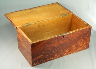Antique 19th C American Pine Wood Locking Box Documents Grain Painted Primitive 5