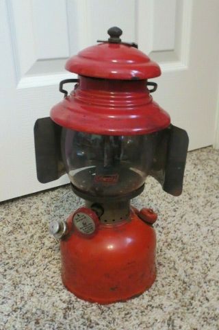 Antique Vintage 8,  1954 Red 242 B Coleman Lantern & Metal Shield
