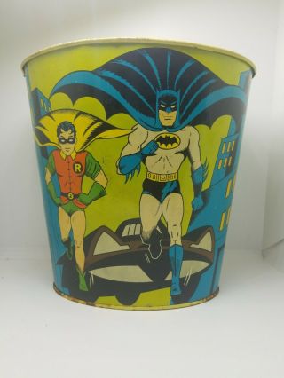 Vtg 1966 Batman And Robin Comic Metal Trash Can 10 Inches Tall Made In U.  S.  A.