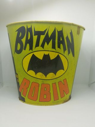VTG 1966 Batman And Robin Comic Metal Trash Can 10 Inches Tall Made In U.  S.  A. 2