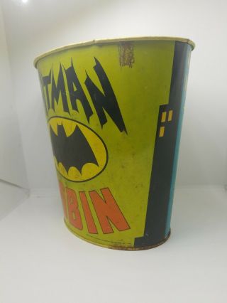 VTG 1966 Batman And Robin Comic Metal Trash Can 10 Inches Tall Made In U.  S.  A. 3