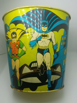 VTG 1966 Batman And Robin Comic Metal Trash Can 10 Inches Tall Made In U.  S.  A. 4