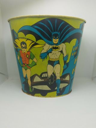 VTG 1966 Batman And Robin Comic Metal Trash Can 10 Inches Tall Made In U.  S.  A. 5