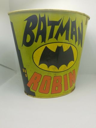 VTG 1966 Batman And Robin Comic Metal Trash Can 10 Inches Tall Made In U.  S.  A. 7