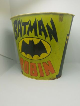 VTG 1966 Batman And Robin Comic Metal Trash Can 10 Inches Tall Made In U.  S.  A. 8
