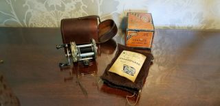 Vintage Shakespeare Perfect 1938 Model Gl Antique Fishing Reel Leather Case /box
