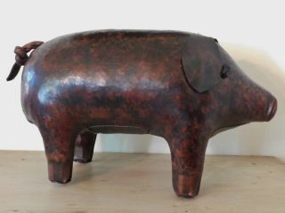 Vintage Leather Pig Foot Stool Ottomon 18 " Well Crafted Still Solid Sturdy