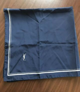 Yves Saint Laurent Ysl Vintage Navy Silk Square Scarf Made In France
