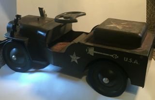 VINTAGE STRUCTO Green JEEP Army Ride On Toy 26 