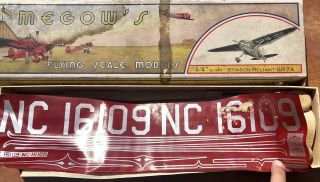Vintage Megow ' s Stinson SR7A Balsa Wood Model Airplane Kit Box 3/4 