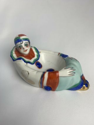 Rare Vintage Signed Noritake Japan Clown Figural Ashtray Hand Painted Art Deco