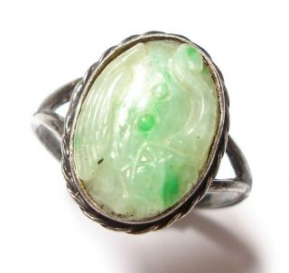 Vintage Or Antique Silver And Jade Ring