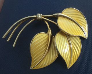 Norwegian Sterling Silver & Yellow Enamel Leaf Brooch 1960s - Hans Myhre Norway 4